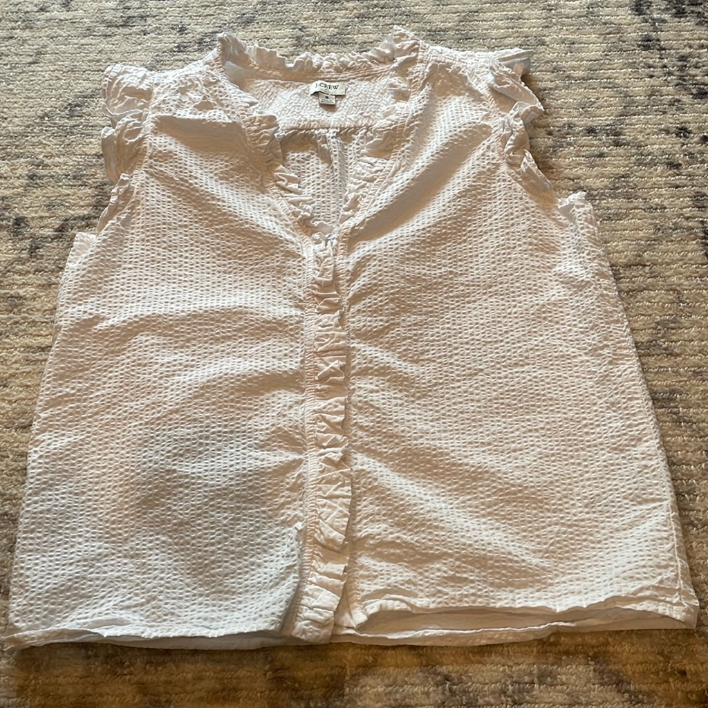 J. Crew White Ruffled Top Size Small